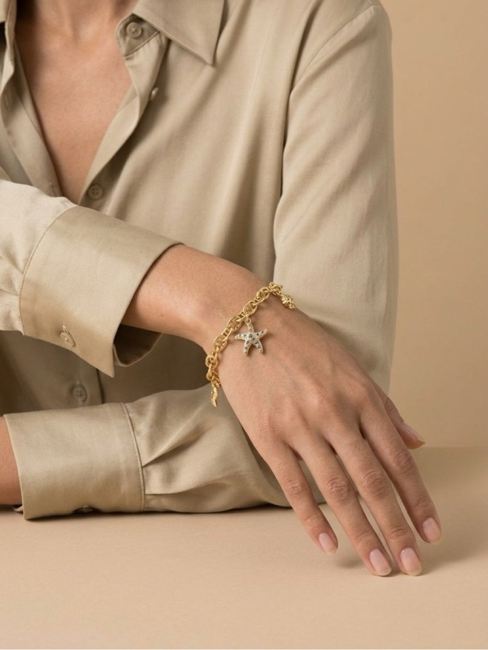 Gold Plated  Starfish Charm Chain Bracelet for Women